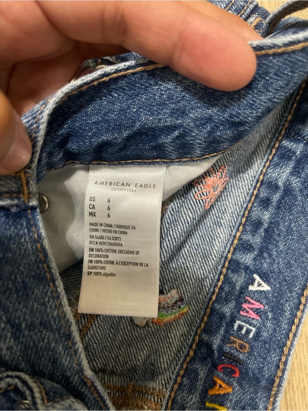 American Eagle Outfitters Blue Denim Shorts with Multicolor Embroidery (6) - Picture 4 of 6